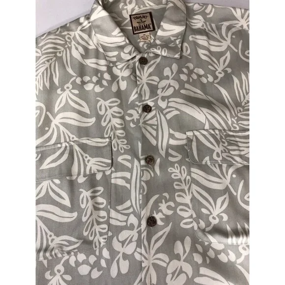 VTG Tommy Bahama Hawaiian Shirt Men Medium M Camp 100% Silk Herringbone Aloha - Picture 2 of 7